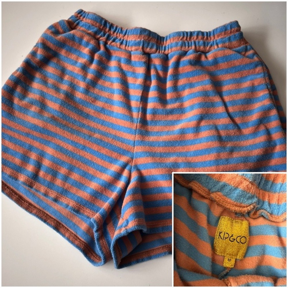 Kip & Co 100% cotton terry cloth‎ striped sporty shorts elastic waist pockets